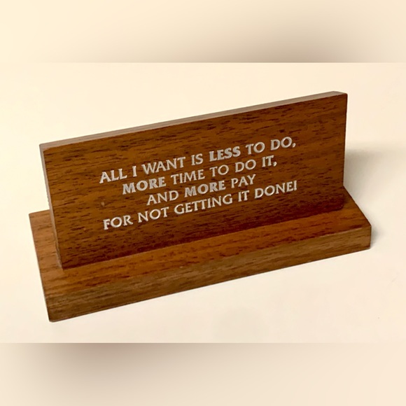 1970s Vintage Solid Walnut Wooden Work Office Desk Sign Plaque - Picture 13 of 16